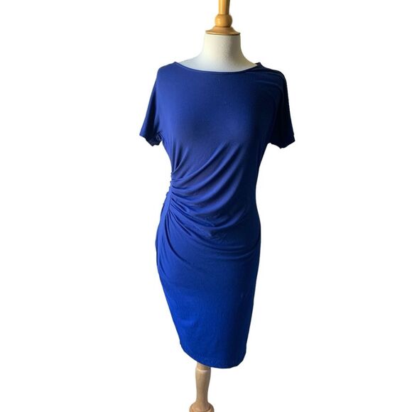 PURE Collection Blue Short Sleeve Ruched Mini Dress - Medium - Picture 6 of 9